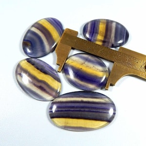 Unique~ Fluorite Cabochon. Natural Blue Yellow Fluorite. Multi Color Fluorite Gemstone. Oval Fluorite Whoelsale Lot 240 Cts 5 Pcs. MX-6086