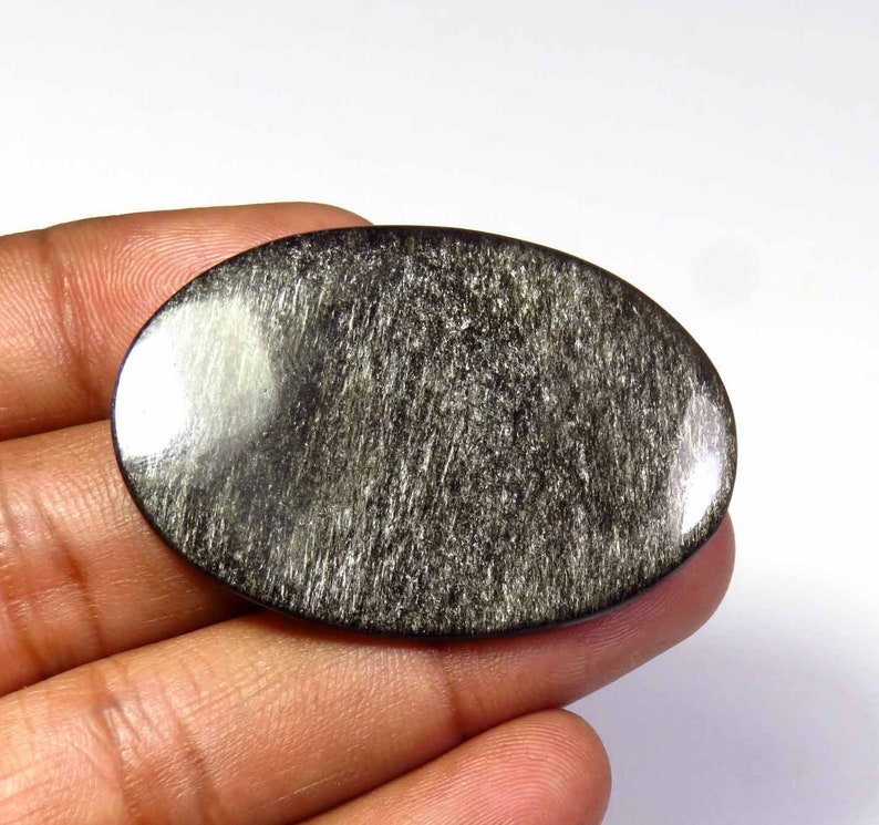 Natural Silver Obsidian 43x29mm MX-4522 Silver Sheen Obsidian Gemstone Oval Shape Obsidian Gemstone Flashy Obsidian Cabochon Charming