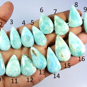 Natural Blue Aragonite Gemstone. Awesome~ Polished Aragonite Cabochon. Wholesale Price Aragonite Crystal Pear Shape Loose For Jewelry.