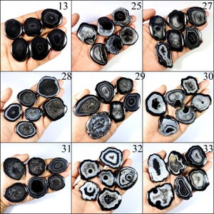 Natural Black Slice Druzy Agate Cabochon 6Pcs Lot Gemstone Loose For Jewelry Making Stone