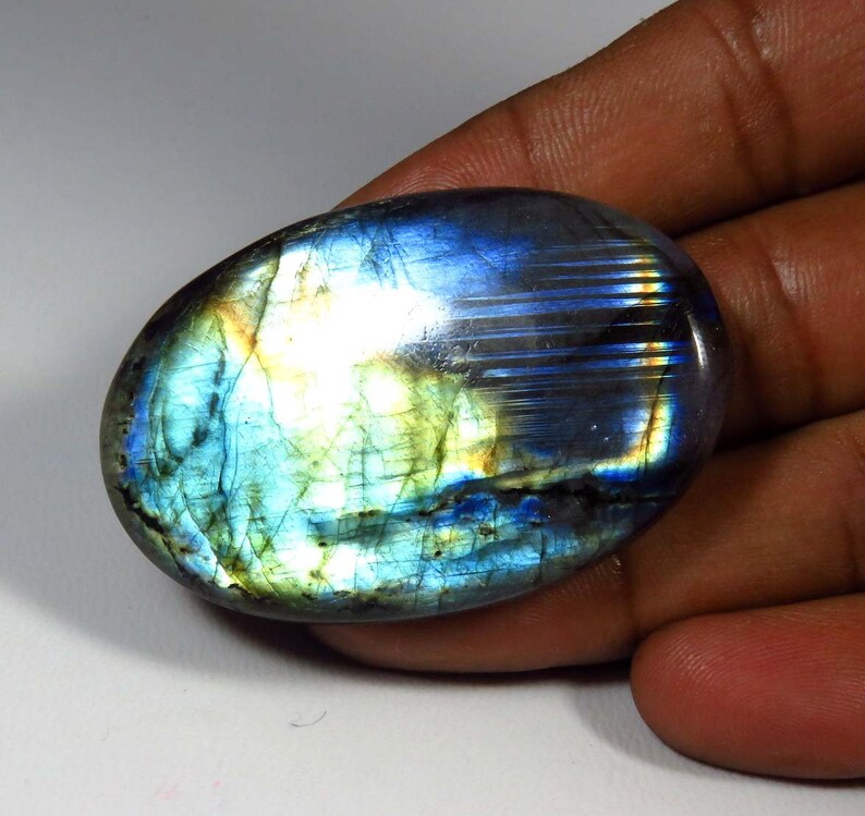 Blue Flash Labradorite Cabochon 47x32mm Blue Labradorite Oval Spectrolite Labradorite Natural Labradorite Gemstone GLORIOUS MX-4687