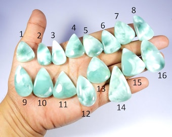 Natural Sky Blue Hemimorphite Gemstone. Hemimorphite Quartz Cabochon. Hemimorphite. Pear Shape Wholesale (Larimar Pattern) Hemimorphite.