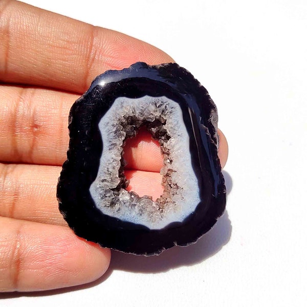 Black Slice Agate Cabochon. Natural Black Slice Druzy Geode Gemstone. Handmade Agate Slice Druzy Gemstone. 84 Cts. MX- 5512