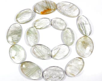 Natural Rutile Quartz Gemstone. Golden Green Multi Rutile Quartz Cabochon. Polished Rutilated Quartz Gemstone. Loose For Jewelry.