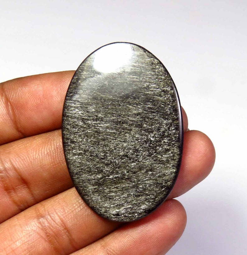 Natural Silver Obsidian 43x29mm MX-4522 Silver Sheen Obsidian Gemstone Oval Shape Obsidian Gemstone Flashy Obsidian Cabochon Charming