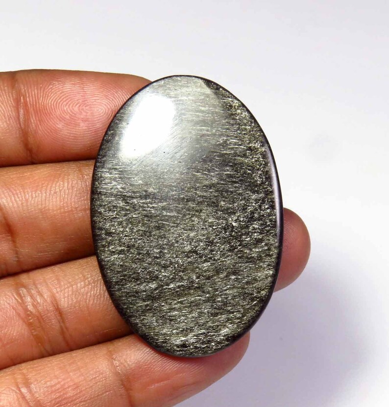 Natural Silver Obsidian 43x29mm MX-4522 Silver Sheen Obsidian Gemstone Oval Shape Obsidian Gemstone Flashy Obsidian Cabochon Charming