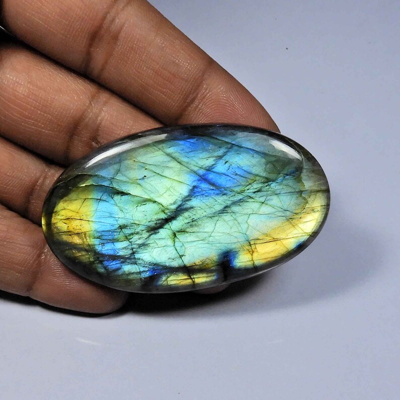 Glorious~ Blue Labradorite Cabochon Natural Blue Flash Labradorite Gemstone 61x35mm Oval Shape Handmade Spectrolite Labradorite jewelry use