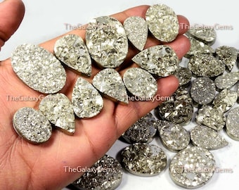 Golden Pyrite Druzy. Natural Pyrite Druzy Gemstone. Pyrite Druzy Geode Cabochon. Crystal Pyrite Druzy Wholesale Bulk Lot Loose. 1 To 96 Pcs.