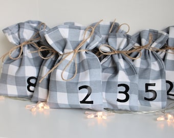 Advent Calendar, Plaids Christmas Calendar, Fabric drawstring advent calendar, Christmas Decor, Nordic style, Christmas countdown