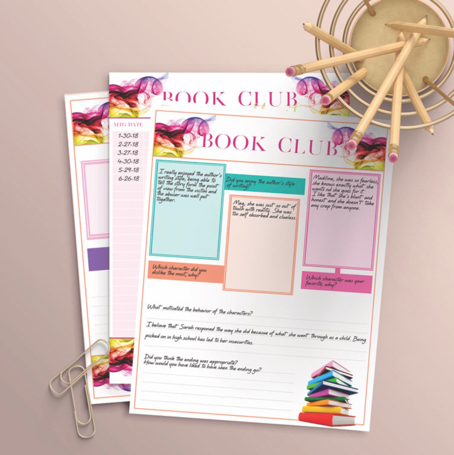 Book Club Worksheets instant Download - Etsy
