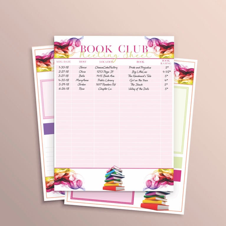Book Club Spreadsheet Example Book Club Worksheets (instant Download) - Etsy