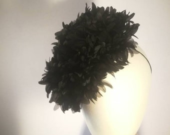 Small black hat, cheeky fascinator, for the little black one.Cheeky cocktail hat for an elegant occasion. Enchanting mini cap