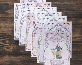 Impresiones del zodiaco Celestia: Colección de signos del zodiaco en acuarela