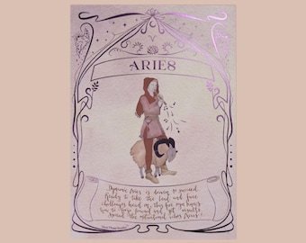 Impresión del zodiaco Aries: Arte de acuarela de Celestia