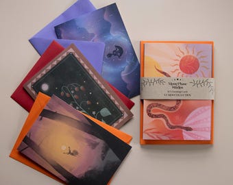 Tarjetas de felicitación LUMOS: Arte de luna y estrellas, juego de 12