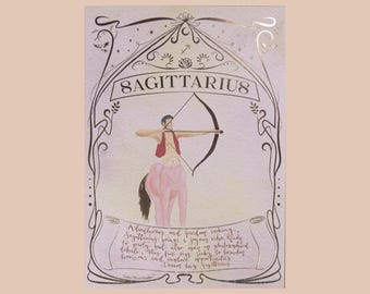 Impresión del zodiaco Sagitario: Arte celestial en acuarela