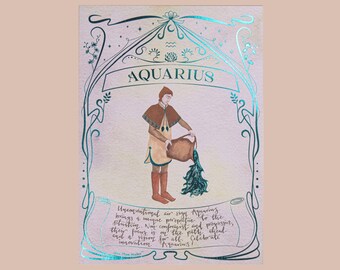 Impresión del zodíaco Acuario: Arte de acuarela celestial