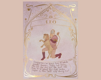 Impresión del zodiaco Leo: Arte de acuarela celestial con lámina