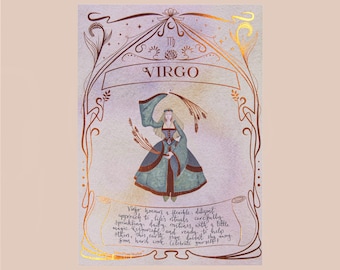 Impresión del zodiaco Virgo: Arte de acuarela de Celestia con lámina