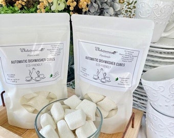 Dishwasher Tablets Handmade Eco Friendly Non-Toxic 0% Dyes Chlorine and Paraben Free Plant Mineral Based Unscented or Essential Oils