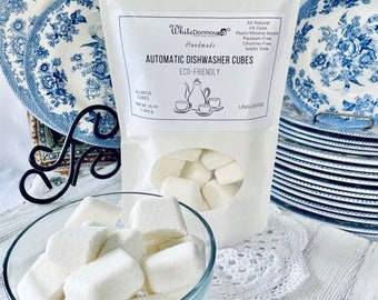 Unscented Dishwasher Tablets Handmade Eco Friendly Non-Toxic 0% Dyes Chlorine and Paraben Free Plant Mineral Based