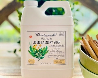 Liquid Laundry Soap HE Standard Washing Machines Coconut Oil Soap for Cleaning with Plant Based Ingredients Fresh Clean Natural Laundry Soap