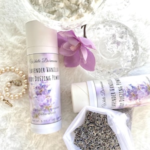 Lavender Vanilla Powder Madagascar Vanilla Bean Cocoa Essential Oils Talc Free Body Powder Evening Deodorant Soft Powder Puffs Powder Refill