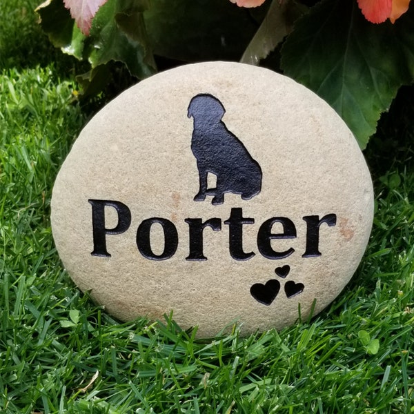 Pet memorial stone, natural river rock pet headstone. Custom dog memorial stone pet sympathy gift.  Labrador dog passing gift.