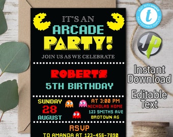 Pacman Birthday Gaming Party Invite Pac Man Party Invitation Etsy