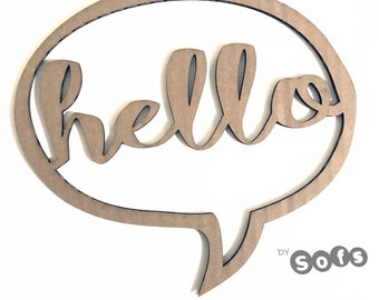 Bubble speech 'hello' template pattern. Digital downloadable template. Use with a laser cutter, CNC router, die cutter or scroll saw.