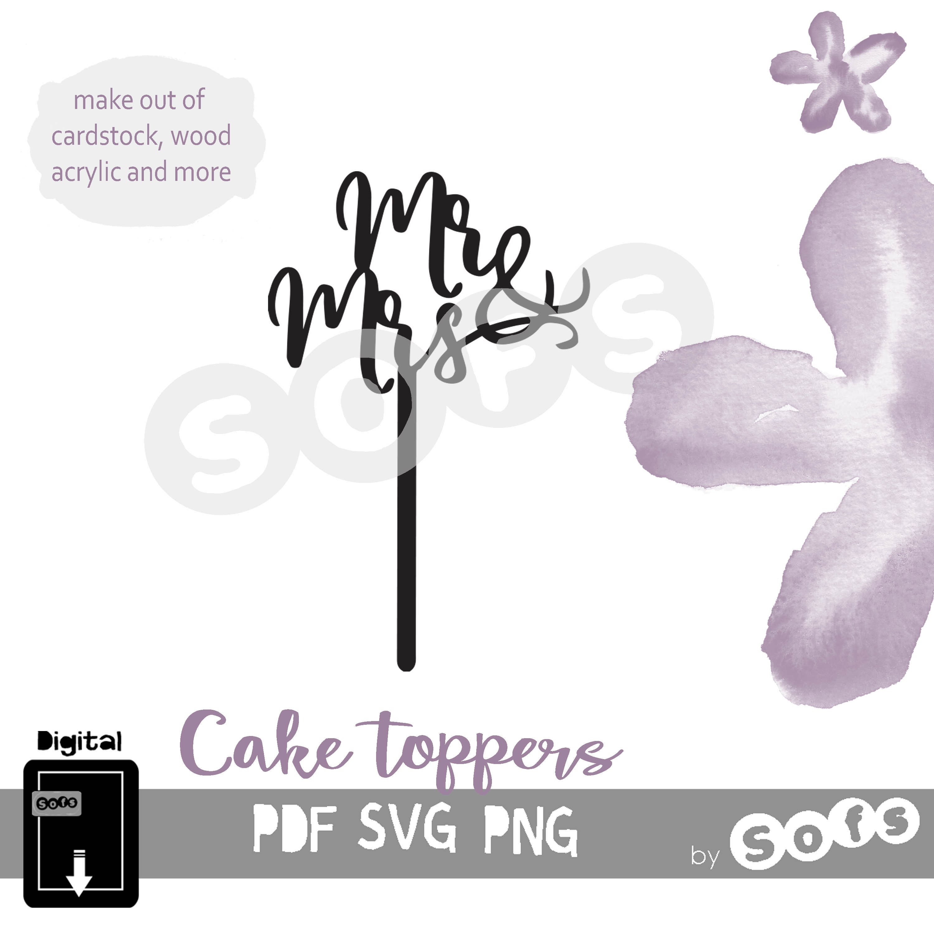 Cake Topper Mr and Mrs Template SVG Vetor Files. Digital Downloadable