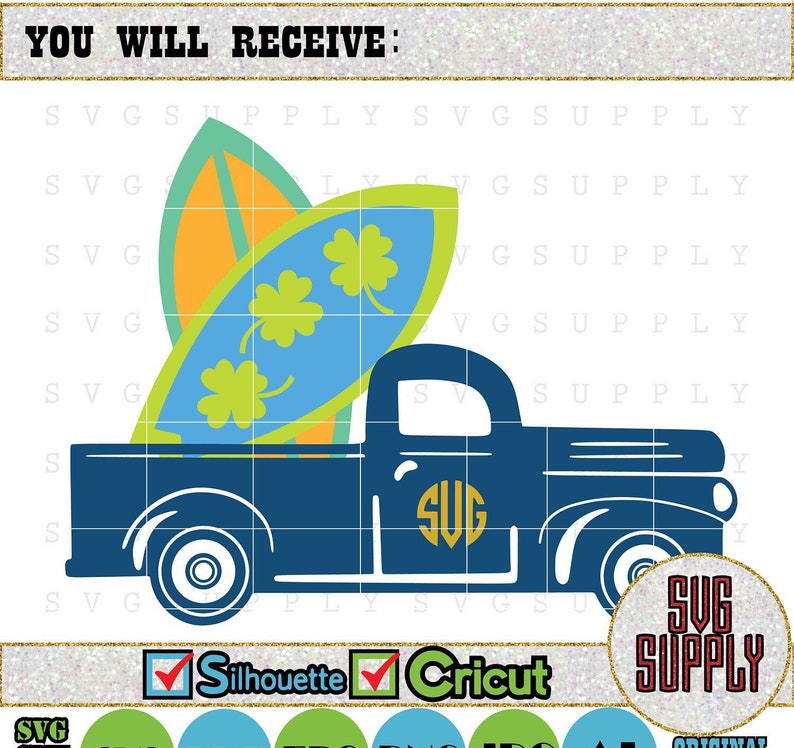 Download Summer Truck Monogram SVG Surf Board SVG cut file vinyl ...