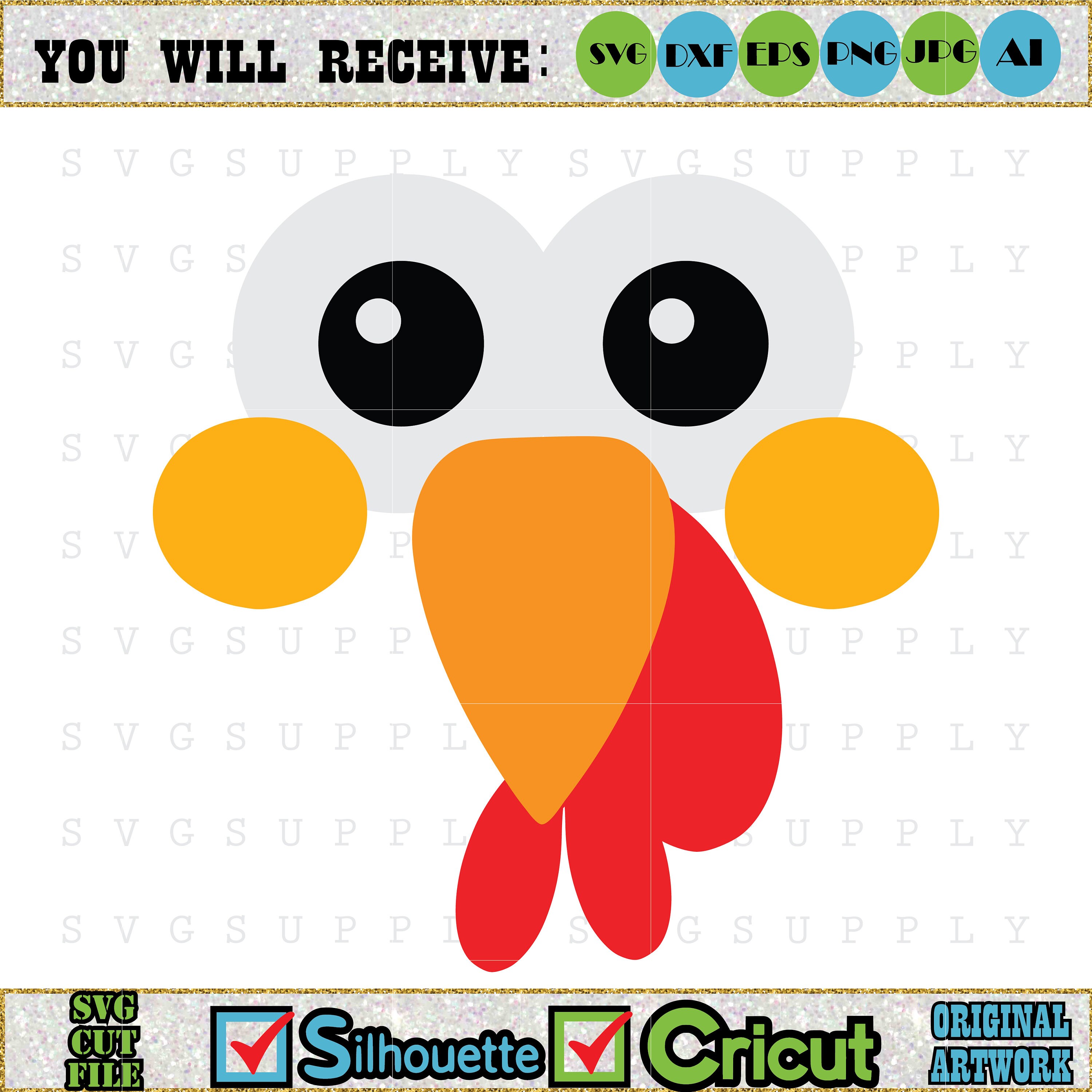 Turkey Face SVG Thanksgiving SVG Cut file vinyl decal for Etsy