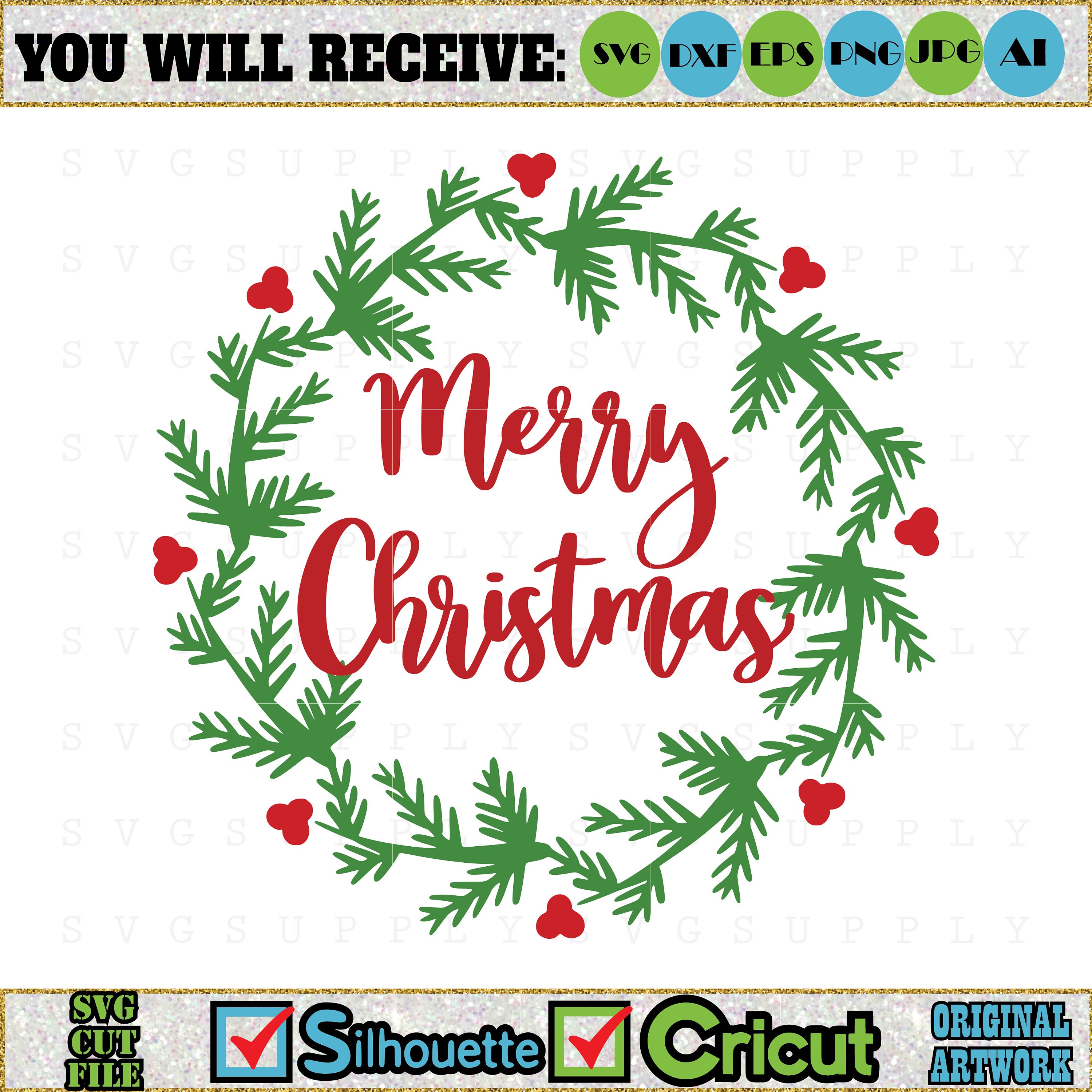 Download Merry Christmas Wreath SVG Cut File vinyl decal for ...