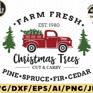 Arbre de Noël camion SVG ferme frais SVG fichier coupé fichier vinyle autocollant pour camée silhouette fer à repasser sur le transfert sur la conception de tissu de chemise tasse