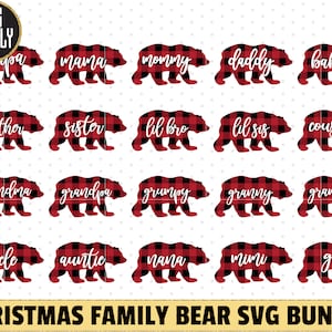 Christmas Family Bear SVG Bundle, Buffalo Plaid Bear SVG, Christmas svg, Bear svg Cut File pour silhouette cameo cricut fer sur le transfert