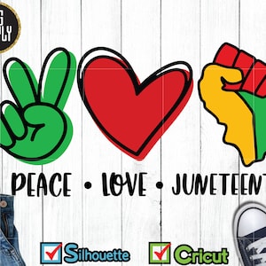 Peace Love Juneteenth SVG Freedom Day SVG Cut vinilo decimocal para silueta cricut hierro en transferencia en tazas de tela de camisa