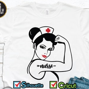Enfermera svg, Strong Nurse SVG Cut calcomanía de vinilo para silueta cricut hierro en la transferencia en tazas de tela de camisa