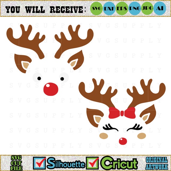 Download Reindeer Face Set SVG Cut File vinyl decal for silhouette ...