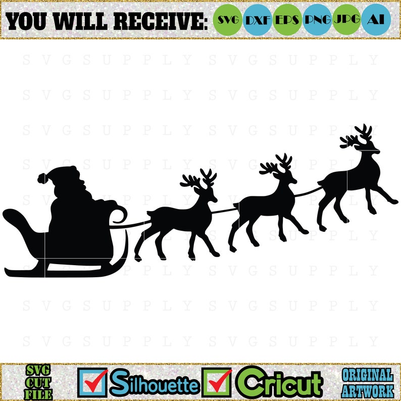 Download Santa Sleigh SVG Cut File vinyl decal for silhouette cameo ...