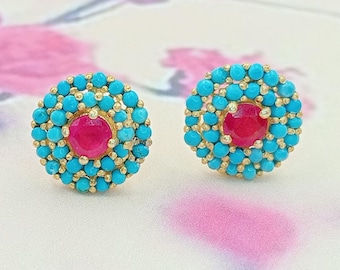 Multicolor Gemstone Stud Earrings For Women, 925 Sterling Silver Earrings, Custom Order