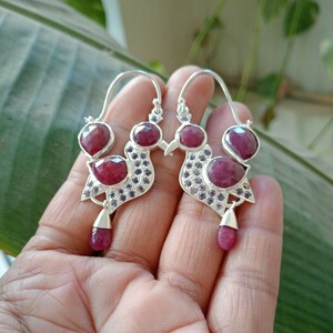 Ruby Iolite Peacock Earrings, 925 Sterling Silver Dangle Jewelry