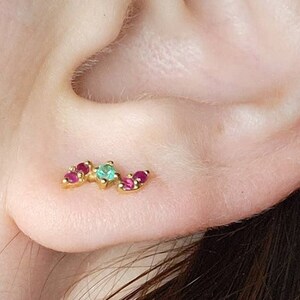 Natural Ruby And Emerald Stud Earrings, 14 k Gold Earrings, Party Earrings, Ruby Earrings, Bridal Jewelry, Gift For Her Unique Gifts For Her