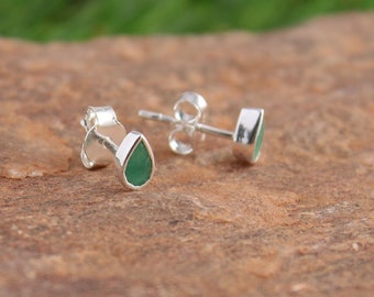 Natural Emerald Earrings Christmas Sale pair of 925 Sterling Silver Gem Stud Earrings Small Beautiful Pretty Valentine's Day Gift For Her