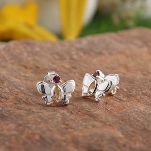 Örhängen i naturlig rubin, par örhängen i 925 sterlingsilver med citrin, ädelstenar, fjärilsörhängen, presentförsäljning, bröllopspresenter