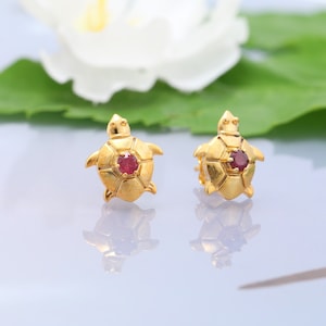Natural Ruby 925 Silver Earrings,Valentine Gifts Tortoise Shape Natural Ruby Studs, Natural Ruby Jewelry, Ruby Studs,Christmas Gifts Sale