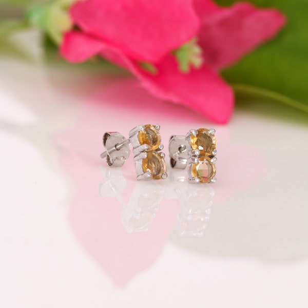 Paire de vente de Saint-Valentin de boucles d'oreilles Citrine Stud en argent sterling 925, 9 mm, boucles d'oreilles en citrine naturelle,