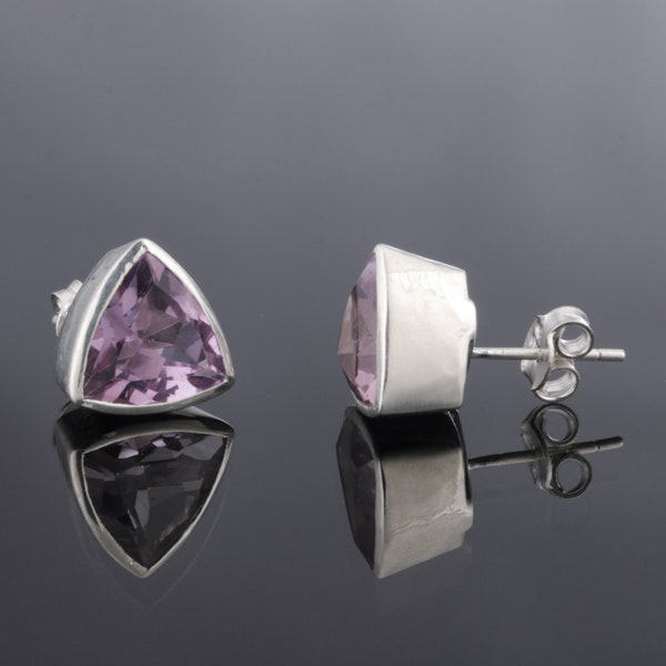 Natürliche Amethyst Ohrringe, 925 Sterling Silber Edelstein, Edelstein Ohrringe, Ohrstecker 11x11 mm Schönes Geschenk, Schöne Ohrringe