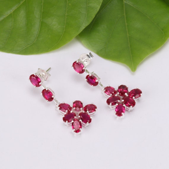 Ruby Earrings Halloween Sale Pair of Estate 925 Sterling Silver Gem Synthetic Ruby Earrings Gift for Her Latest Designs of Earrings Etsy