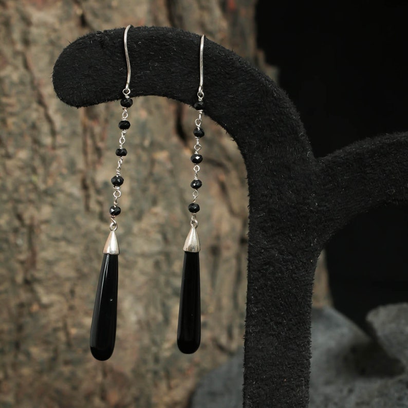 Gemstone Earrings Dangle Earrings Sterling Silver Earrings Onyx Earrings Fish Hook Earrings Valentine Sale Black Onyx Earrings